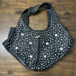 Y2K Studded Star Shoulder Tote Black Faux Leather‎ Rock Chic Bag